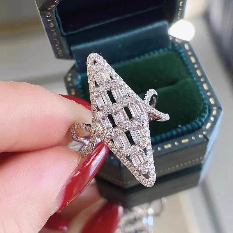 PANJBJ 925 Sterling Silver Geometry Zircon Rings For Women Girl Hollow Out Retro Exaggerated Jewelry Banquet Gift Dropshipping - Touchy Style