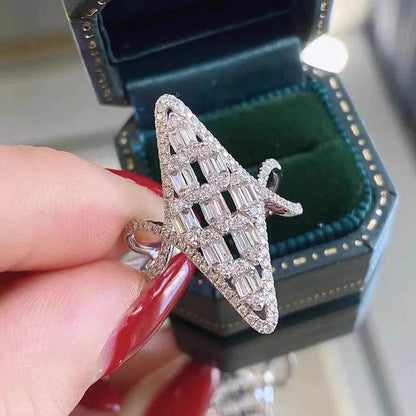 PANJBJ 925 Sterling Silver Geometry Zircon Rings For Women Girl Hollow Out Retro Exaggerated Jewelry Banquet Gift Dropshipping - Touchy Style