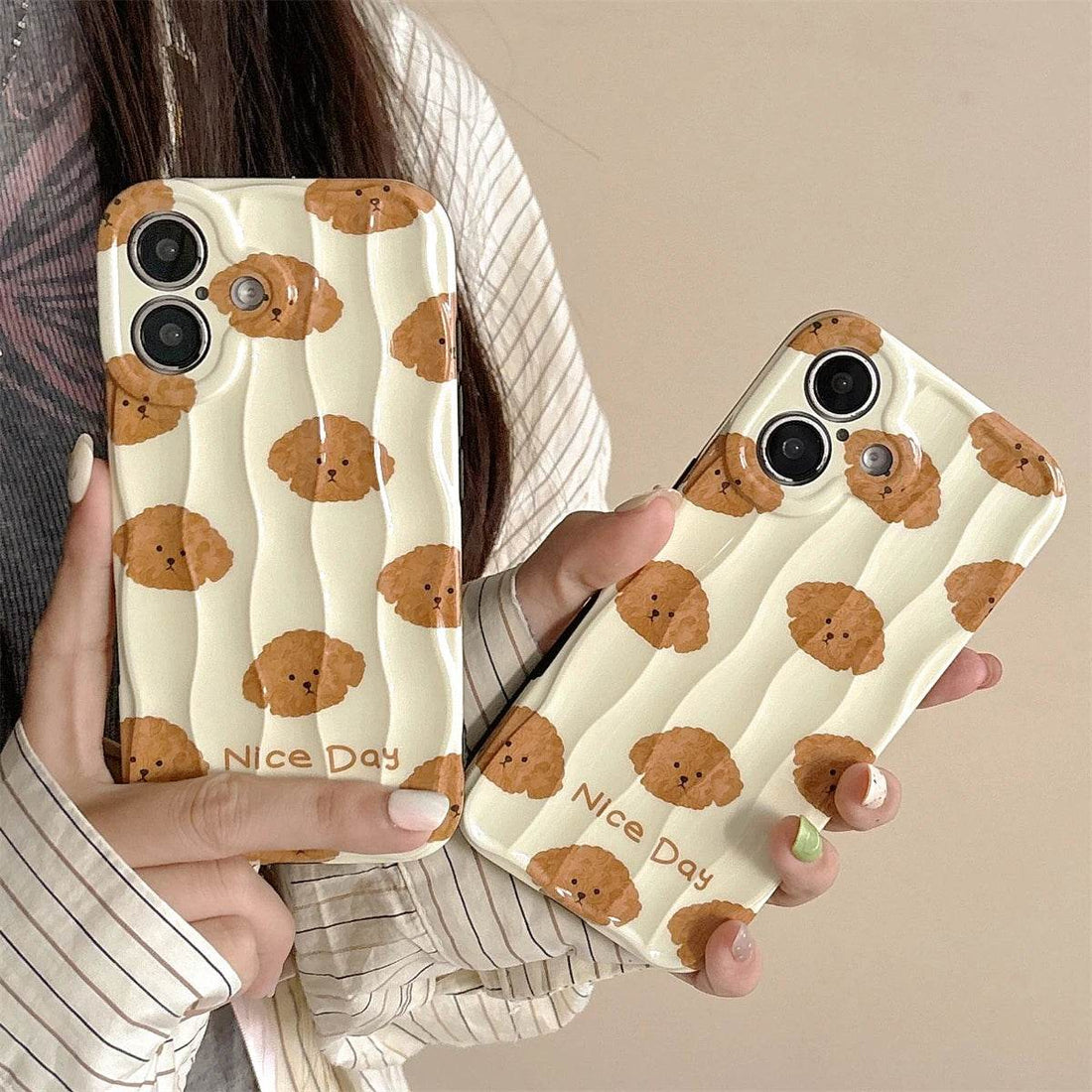 Cute Phone Cases For iPhone 16, 15, 14, 13, 12 Pro Max - Cartoon Teddy Dog - 3D Wavy Soft Cover - PC1520 - Touchy Style