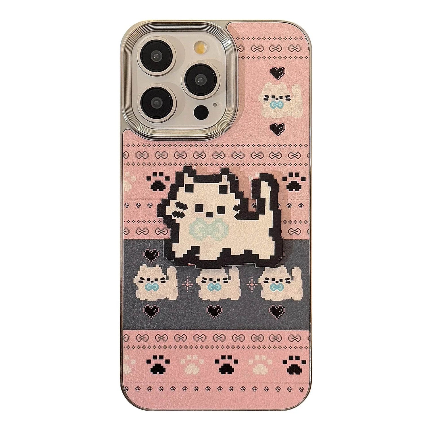 Cute Phone Cases For iPhone 16, 15, 14, 13, 12, 11 Pro Max - Pet Cat, Puppy Pixel Stick Plating Art - IC4050 - Touchy Style