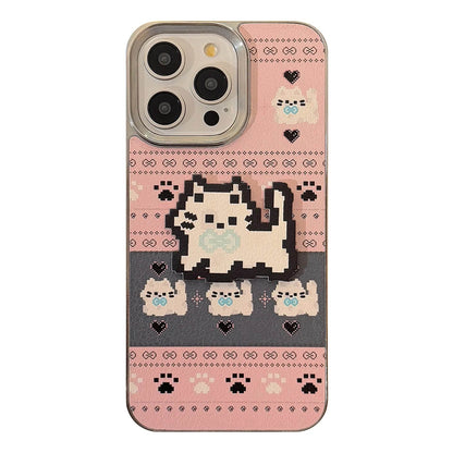 Cute Phone Cases For iPhone 16, 15, 14, 13, 12, 11 Pro Max - Pet Cat, Puppy Pixel Stick Plating Art - IC4050 - Touchy Style