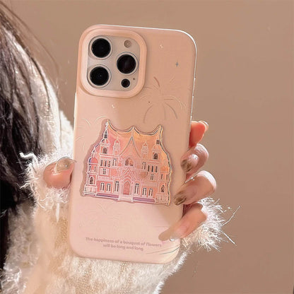 Cute Phone Cases For iPhone 16, 15, 14, 13, 12, 11 Pro Max - Pink Castle, Laser Art with Sweet Bracelet Pendant - IC1050 - Touchy Style