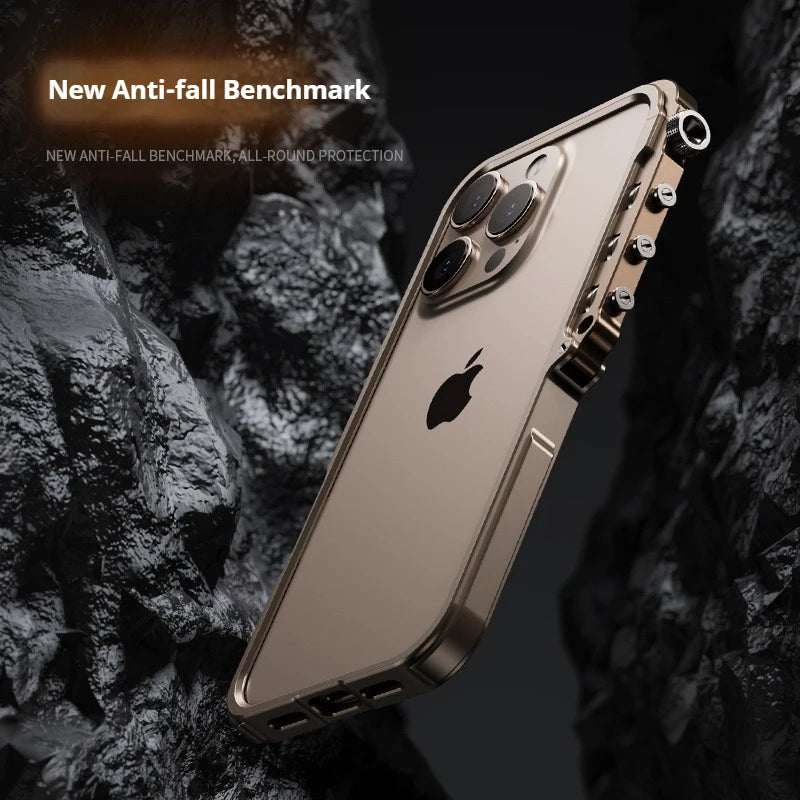 Cyberpunk Punk Mechanical Phone Frame Case For iPhone 16 15 14 13 Pro Max Plus Aluminum Alloy Metal Shockproof Bumper Cover