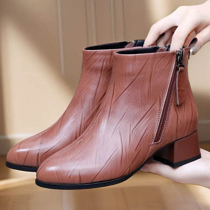 New Ankle Boots Women Pointed Toe Thick Heels Genuine Leather Shoes Short Boots Soft Sole Footwear Plus Size 35-43 - Touchy Style