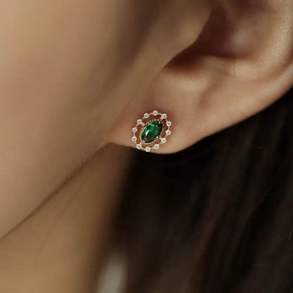 925 Sterling Silver Plated 14K Gold Retro Green Zircon Earrings for Women Exquisite Party Jewelry Gifts - Touchy Style