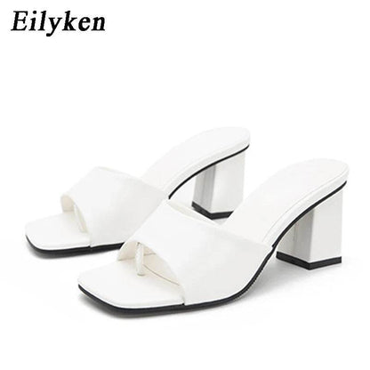 Purple Slipper Summer Outdoor Sandal Women Square High Heel Beach Slip On Flip Flop Slides Size 41 42 - Touchy Style