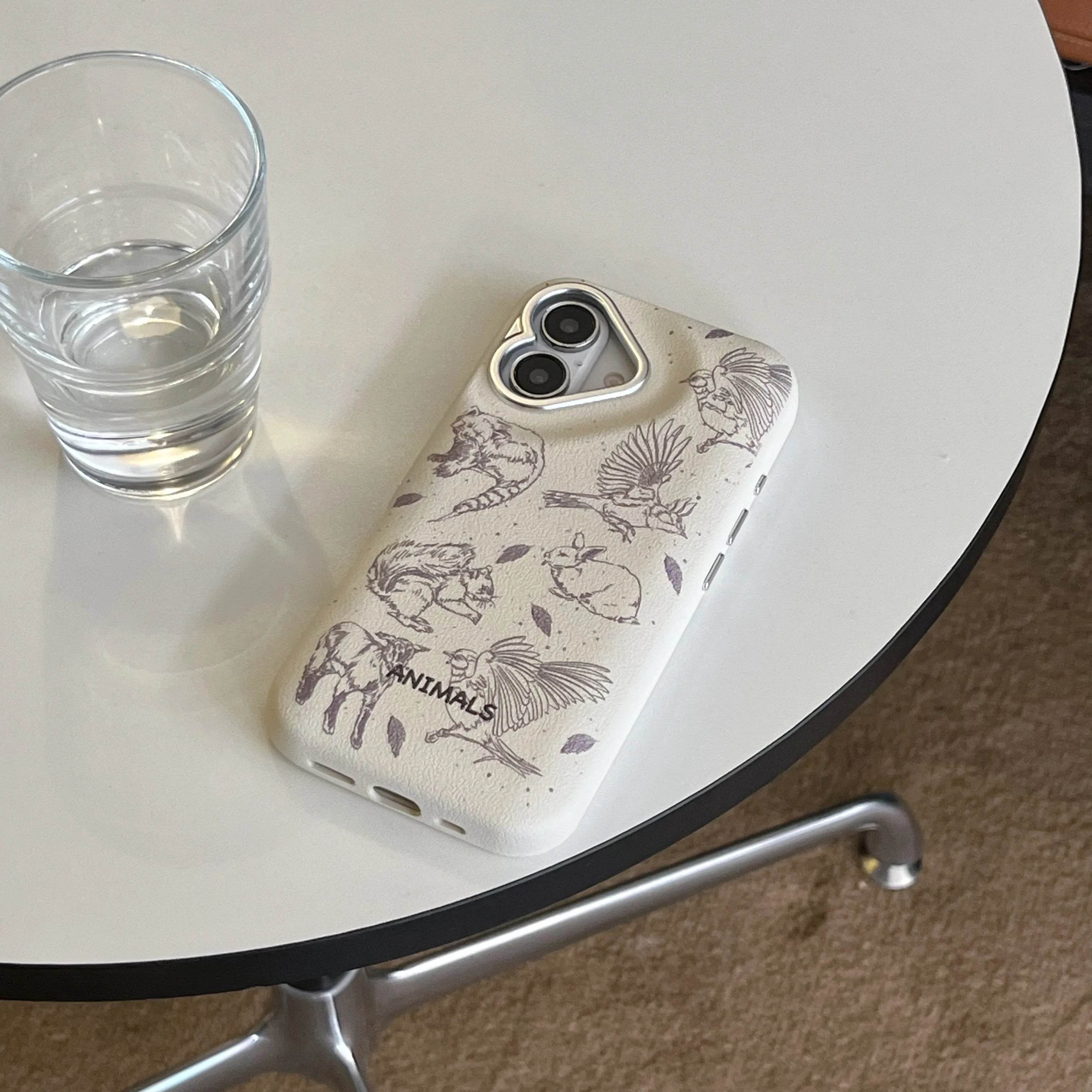 Cute Phone Cases For iPhone 16, 15, 14, 13 Pro Max - 3-in-1 Leather Animal Pattern Heart Lens Frame Puff - PC2420 - Touchy Style