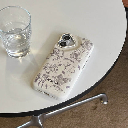 Cute Phone Cases For iPhone 16, 15, 14, 13 Pro Max - 3-in-1 Leather Animal Pattern Heart Lens Frame Puff - PC2420 - Touchy Style