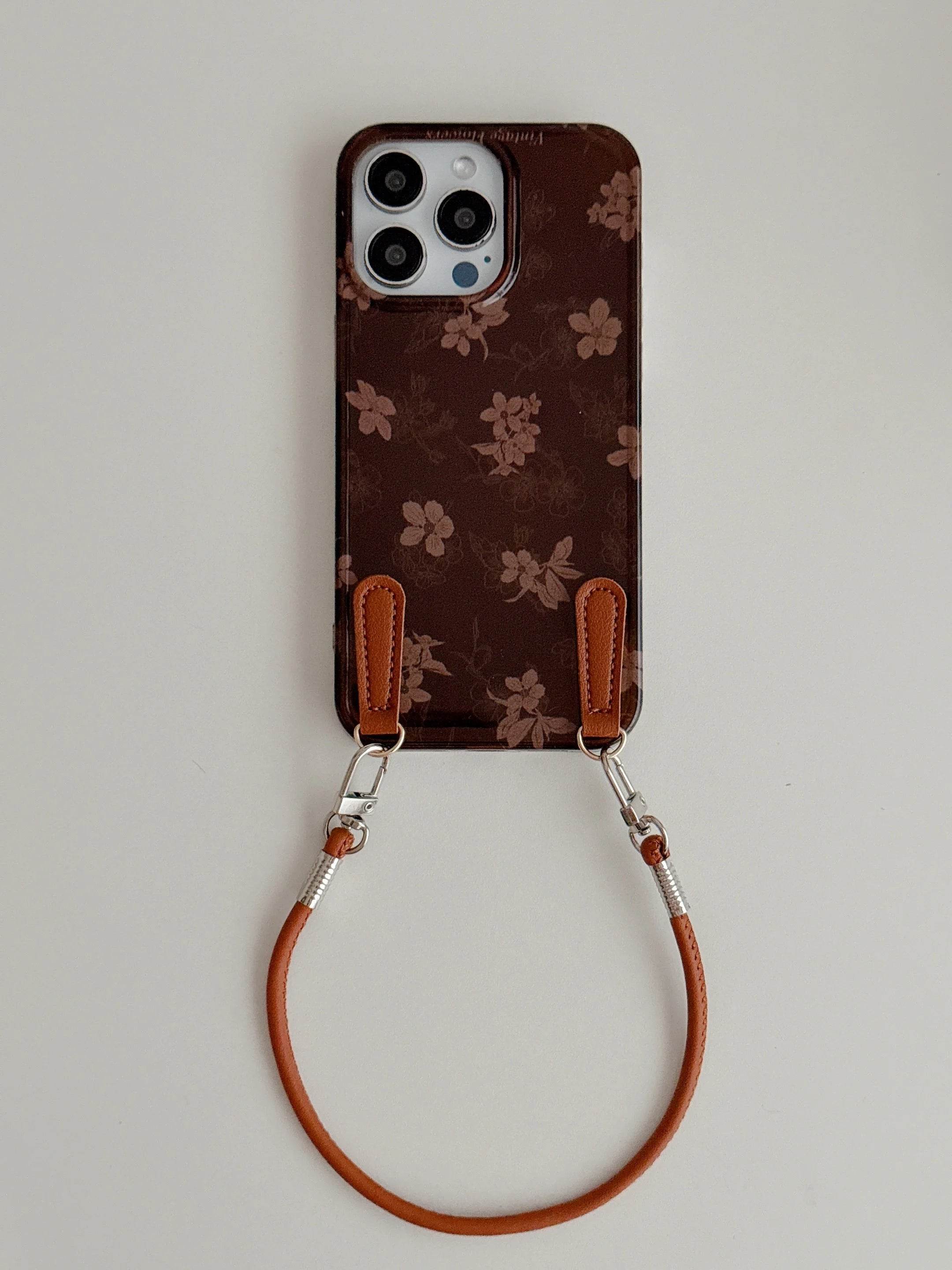 Cute Phone Cases for iPhone 16, 15, 14, 13 Pro Max - Leather Floral Prints With Leather Wrist Band - Chic Back Cover - PC2420 - Touchy Style