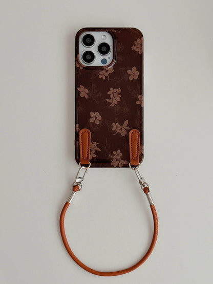 Cute Phone Cases for iPhone 16, 15, 14, 13 Pro Max - Leather Floral Prints With Leather Wrist Band - Chic Back Cover - PC2420 - Touchy Style