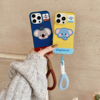 Cute Phone Cases For iPhone 16, 15, 14, 13 Pro Max - Cartoon Koala &amp; Elephant Pattern - Back Cover With Wrist Chain - PC0520 - Touchy Style