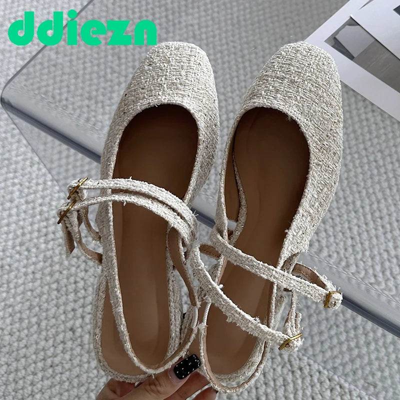 Concise Ladies Sandals Square Heel Back Strap Women Lolita Casual Outside White Fashion Slides Female Mary Jane Open Shoes - Touchy Style