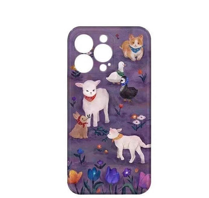 Cute Phone Cases For iPhone 16, 15 PRO MAX, 14 PRO, 13 PRO MAX, 15, 15 PLUS - Cartoon Lamb Pattern - Acrylic Hard Cover - IC2001 - Touchy Style