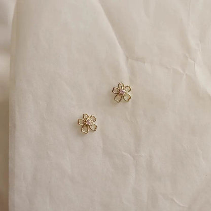 Genuine 925 Sterling Silver Plated 14K Gold Pink Zircon Cherry Blossom Earrings For Women Romantic Earrings Fine Jewelry - Touchy Style