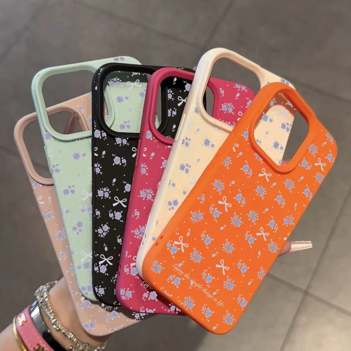 Cute Phone Cases For iPhone 16, 15, 14 Pro Max, 13, 12, 11 - Flower Lichee and Bowknots Pattern - Silicone Back Cover - Touchy Style