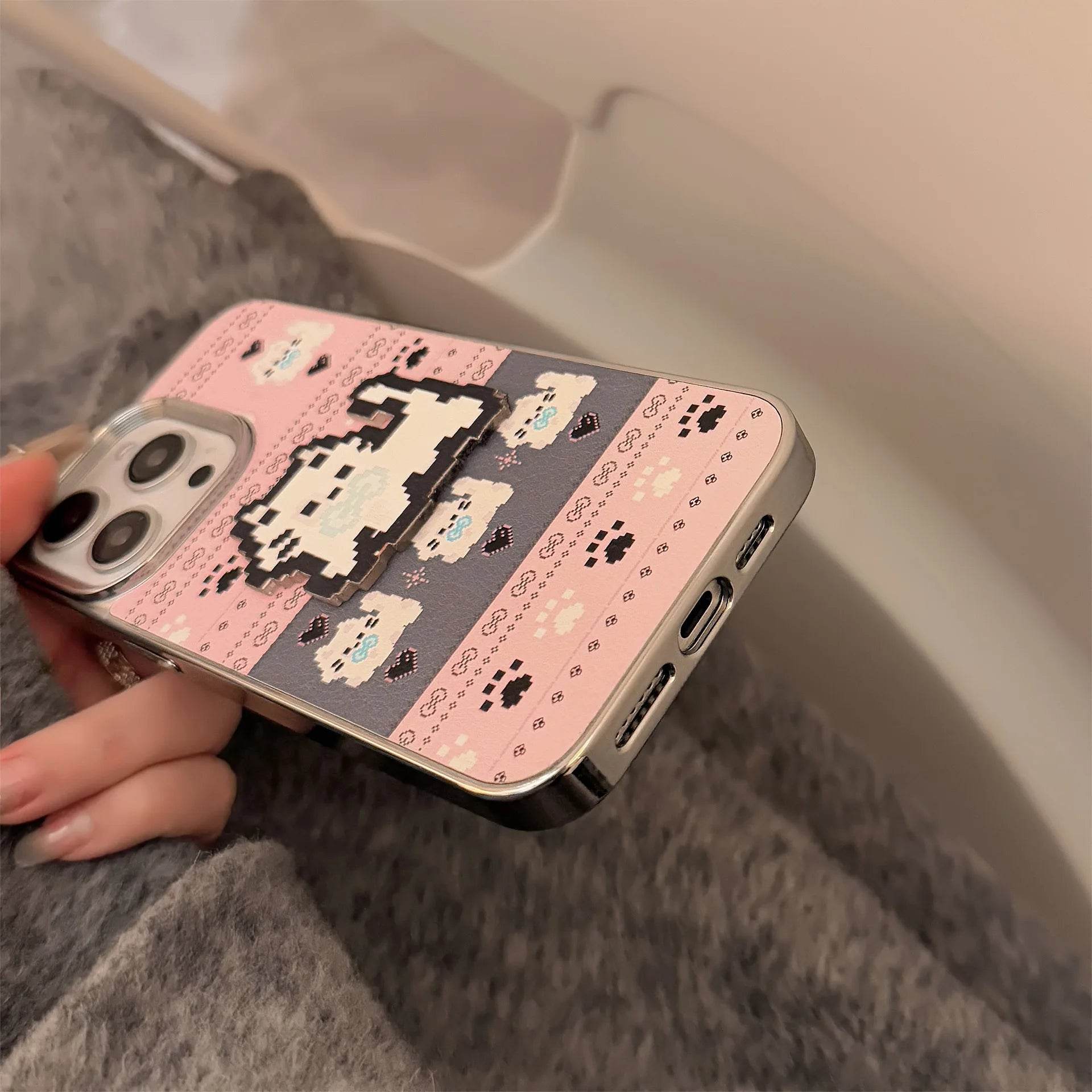 Cute Phone Cases For iPhone 16, 15, 14, 13, 12, 11 Pro Max - Pet Cat, Puppy Pixel Stick Plating Art - IC4050 - Touchy Style