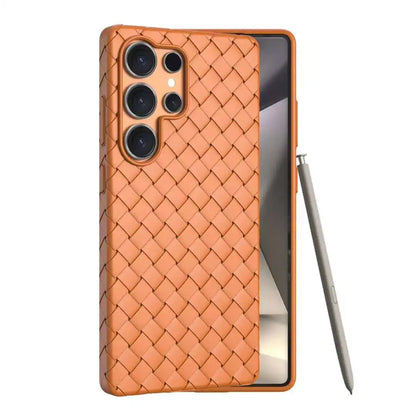 Luxury Leather Breathable Phone Case For Samsung Galaxy S25 Ultra Plus Weave Pattern Mesh Grid Heat Dissipation Cooling Cover