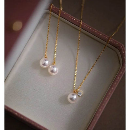925 Sterling Silver Plating 14K Gold Shell Pearl Zircon Pendant Necklace for Women Simple French Wedding Jewelry Accessorie - Touchy Style