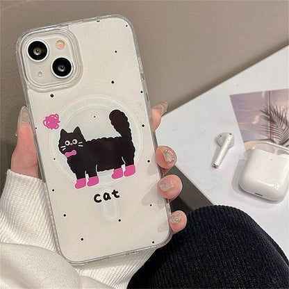 Cute Phone Cases For iPhone 13, 15, 14, 12, 11 Pro Max, 14, 15 Plus - Korean Cartoon Cat - Card Slot - PC6320 - Touchy Style