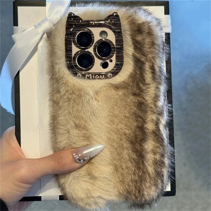 Cute Cat Fluffy Gradient Plush Phone Case For iphone 16 15 13 12 Pro Max 14 Plus 11 Girl Winter Warm Cover Cartoon Soft Shell