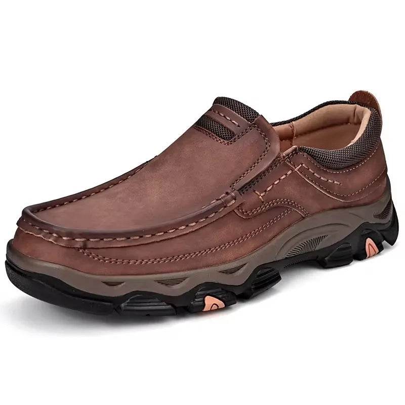 Handmade Leather Casual Mens Shoes Antiskid Man Loafers Comfort Walking Shoes All-match Men Treking Flats Hot Sale Hiking Shoes