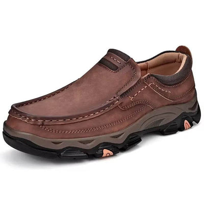 Handmade Leather Casual Mens Shoes Antiskid Man Loafers Comfort Walking Shoes All-match Men Treking Flats Hot Sale Hiking Shoes