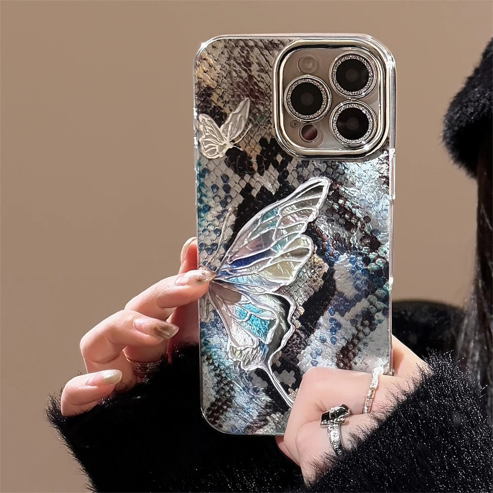 Korean Cute 3D Plating Love Heart Phone Case For iPhone 16 15 13 12 11 Pro Max 14 Plus Lens Protective Cover