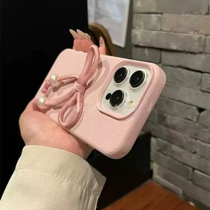Cute Phone Cases For iPhone 16, 15, 14, 13, 12 Pro, 11 Plus, 11 Pro Max - 3D Pearl Bowknot PU Soft Cover - PC0220 - Touchy Style