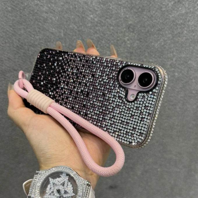 Luxury Bling Case Full Shinny Diamond Bumper Frame Cover For iPhone 15 16 ProMax 14 Plus 13 12 11 Pro Max Wristband Lanyard Case - Touchy Style