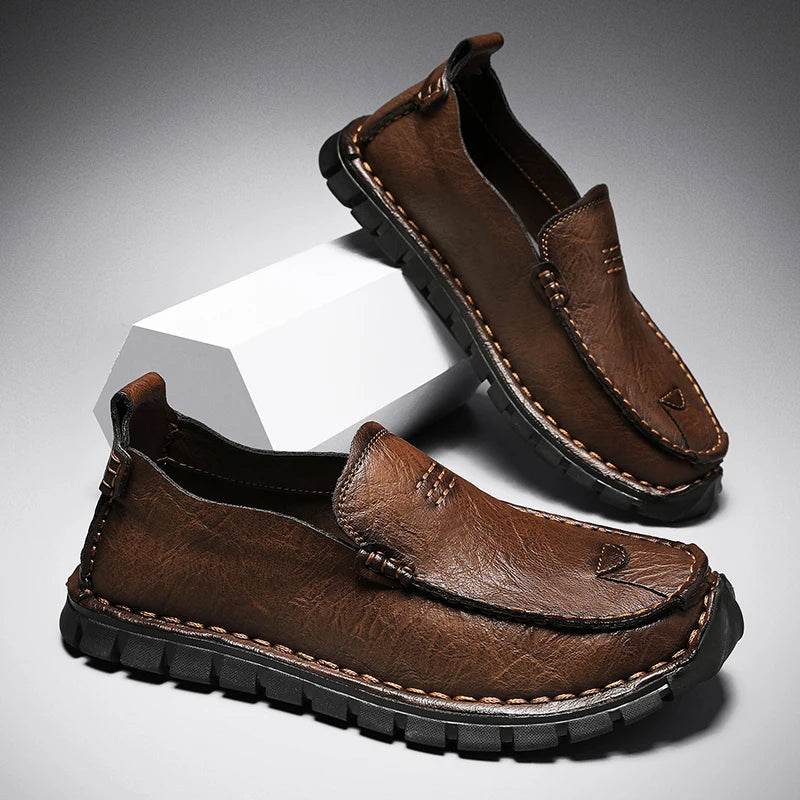 Genuine Leather Men Loafers Slip on Business Casual Leather Shoes Classic Soft Moccasins Breathable Men Flats Soft Driving Shoes - Touchy Style