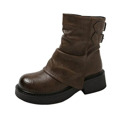 2024 Fall Fashion Boots Comfortable Mid-calf Boots Slim Leather shoes Versatile High Heel Boots socofy chaussures femmes - Touchy Style