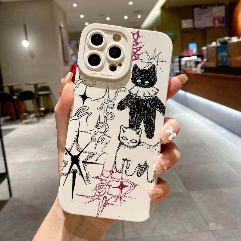 Cute Phone Cases For iPhone 16, 15, 13, 14 Pro Max, 12, 11, XS, XR, 7, 8 Plus, SE 2020 - Cool Cat Silicone - Candy Soft Bumper Cover - Touchy Style