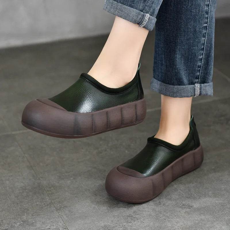 Round Toe Genuine Leather Women&