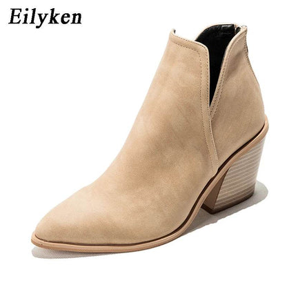 Autumn Winter Casual Western Cowboy Ankle Boots Women Snake Cowgirl Booties Short Cossacks Botas High Heels Shoes - Touchy Style