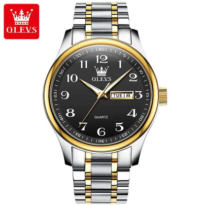 OLEVS Classic Bussiness Quartz Watch for Men Digital Dial Date Week Display Clock Luminous Waterproof Man Gold Wristwatches - Touchy Style