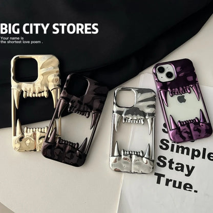 Luxury Electroplated 3D Pleated Canine Tooth Case for iphone 16 Pro Max 11 12 13 14 15 Pro Max Plus Soft Bumper Shockproof Cover