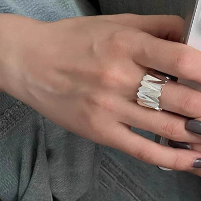 PANJBJ 925 Sterling Silve Love Heart Ring for Women Gift Wide Irregular Design Texture Adjustable Jewelry Gift Dropshipping - Touchy Style