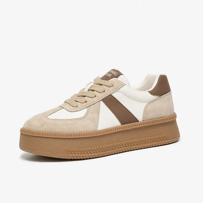 BEAUTODAY Fashion Sneakers Women Suede Leather Mixed Colors Lace-up Round Toe Sliver Flats Ladies Vulcanize Shoes A29864