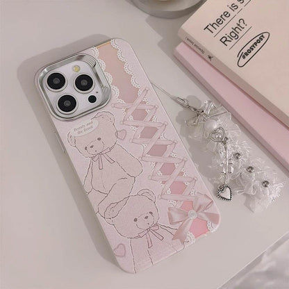Cute Phone Cases For iPhone 15, 14, 13, 12 Pro Max, 14, 15 Plus, 11 - Cartoon Bear Bowknot Ribbon Pendant - PC5220 - Touchy Style