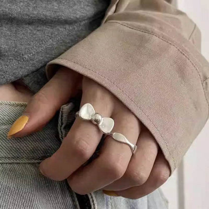 PANJBJ 925 Sterling Silver Bowknot Rings For Women Line Simplicity Design Korean Sweet Romantic Jewelry Gift Dropshipping - Touchy Style