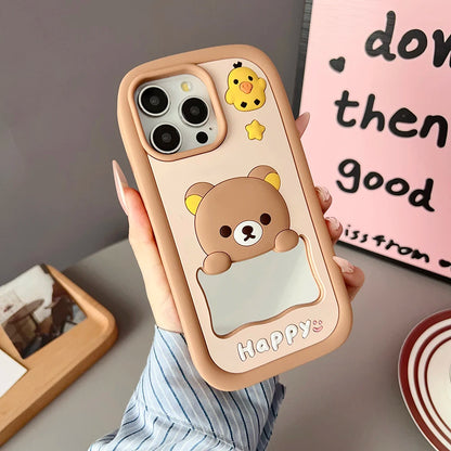 Monsters Berry Bear Cute Phone Cases for iPhone 6 6s 7 8 X XS 11 12 13 14 15 16 Plus Pro Max Soft Mirror Cover