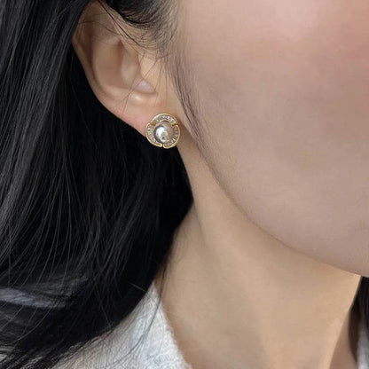Stud Earring Charm Jewelry - Silver Color Flower Grey Pearl - E6320 - Touchy Style