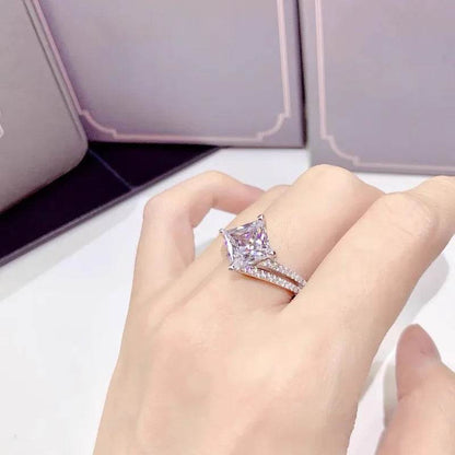 PANJBJ 925 Sterling Silver Geometry Zircon Rings For Women Fashion Double Layer Wedding Jewelry Party Gift Dropshipping - Touchy Style