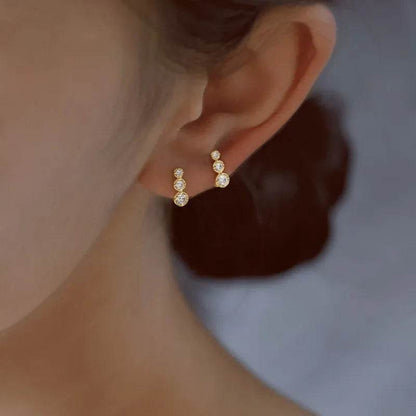 925 Sterling Silver Plated 14K Gold Gradient Size Zircon Earrings for Women French Temperament Wedding Party Jewelry Accessories - Touchy Style
