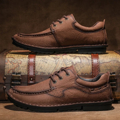 New High Quality Men Hiking Shoes Genuine Leather Casual Shoes Hand-stitching Male Treking Shoes Versatile Sneakers Oxford Shoes