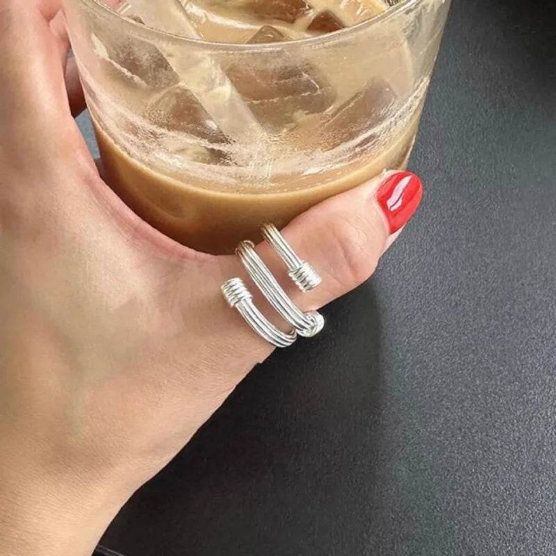 PANJBJ 925 Sterling Silver Weave Texture Rings For Women Twine Three Layers Trend Design Originality Jewelry Gift Dropshipping - Touchy Style