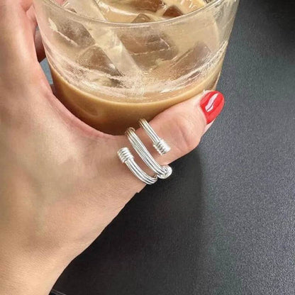 PANJBJ 925 Sterling Silver Weave Texture Rings For Women Twine Three Layers Trend Design Originality Jewelry Gift Dropshipping - Touchy Style