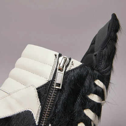 Outdoor Designer Casual Women Shoe Horse Fur Leather Men Sneaker Black Low Top Lace Up Quality Luxury Thick-sole Flat Shoe - Touchy Style