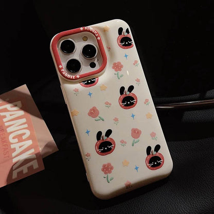 Cute Phone Cases For iPhone 16, 15, 14, 13, 12, 11 Pro Max, Xr, 16 Plus - Funny Tomato Black Rabbit Flowers Cover - IC6040 - Touchy Style