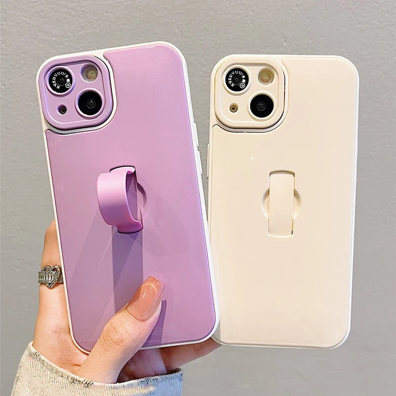 Candy Color Useful Ring Kickstand Glossy TPU Back Cover For iPhone 11 12 13 14 15 16 Pro Max Cute Phone Case
